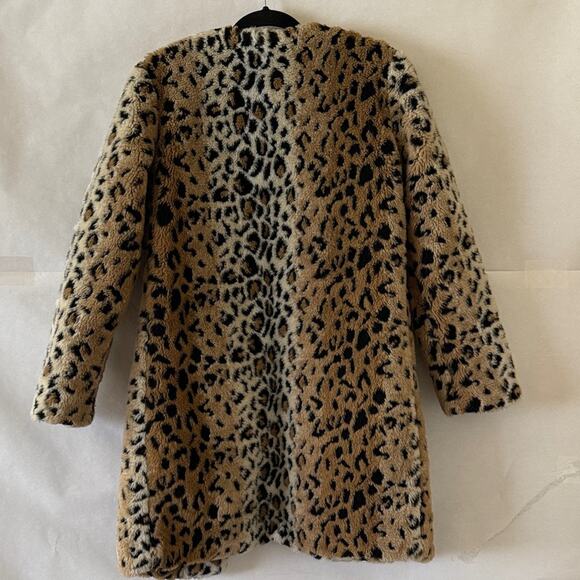 Zara Leopard Faux Fur Coat Sz S Longline Indie Sleaze Animal Print Winter Jacket - Picture 9 of 15